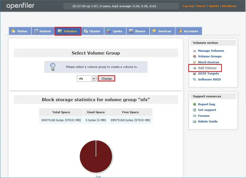 add volume openfiler