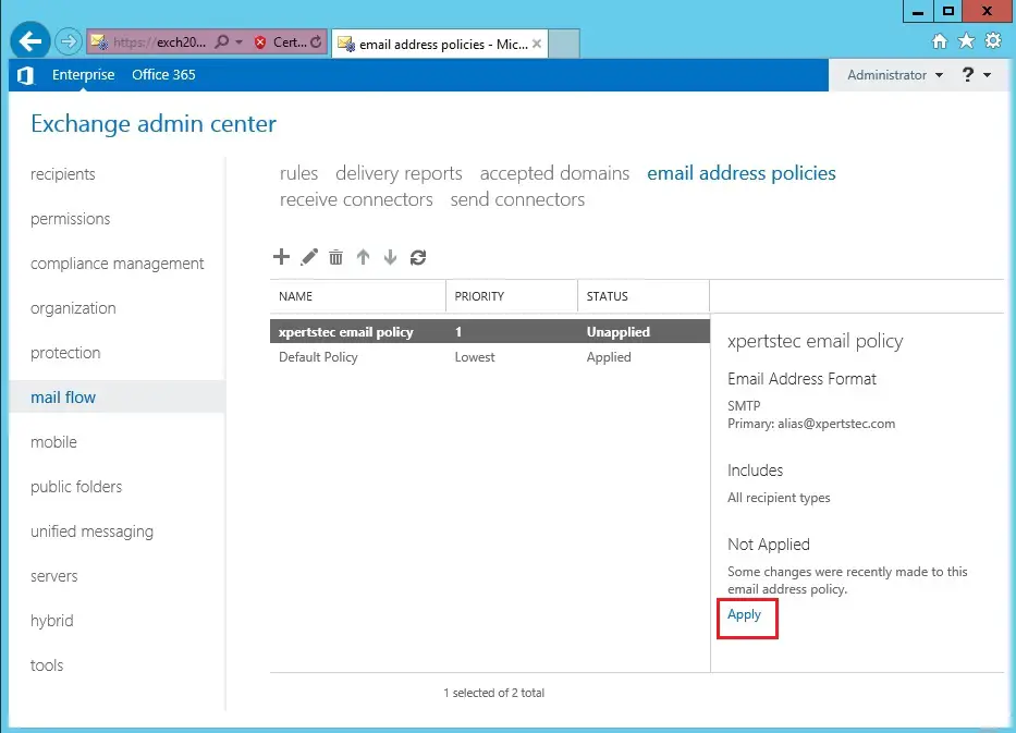 apply email address policy