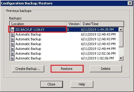 iis manager backup configuration manager