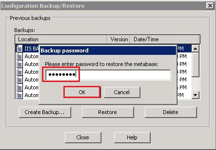 backup and restore metabase iis password