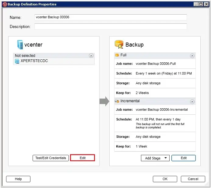 backup definition properties