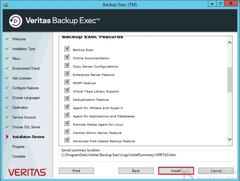 backup exec installation review