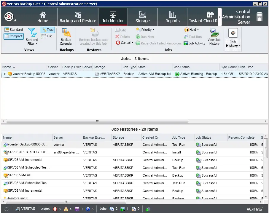 backup exec job monitor