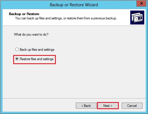 bkf restore files and settings