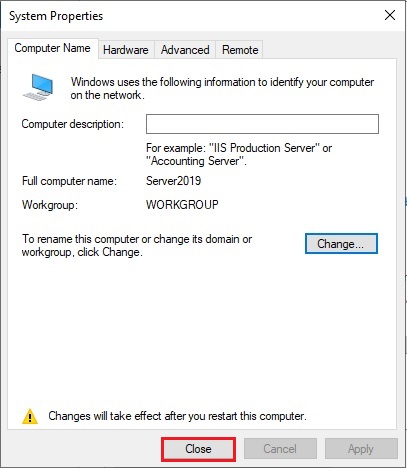 change computer name system properties