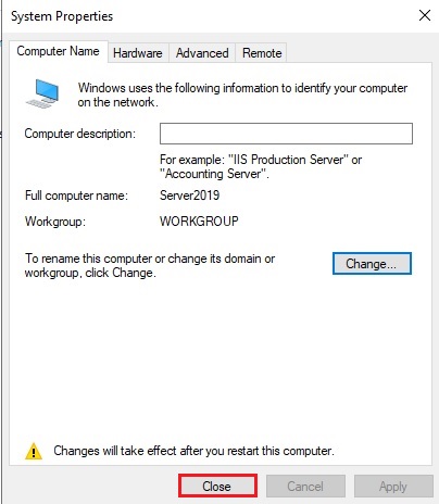 change computer name, How to change computer name in Windows Server 2019.