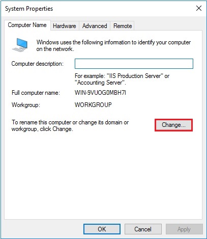 change computer name server 2016