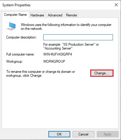 change computer name server 2019