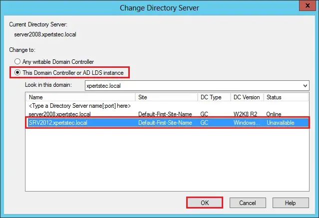 change directory server 2012