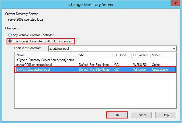 change active directory server 2012