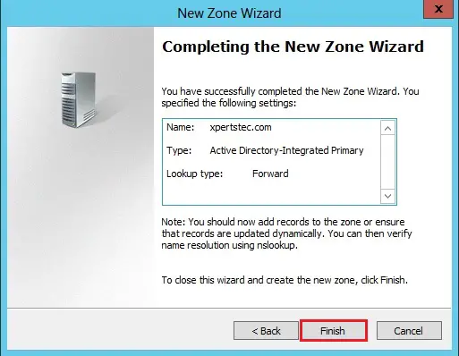 completing new zone wizard