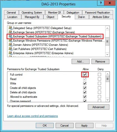 computer account properties security