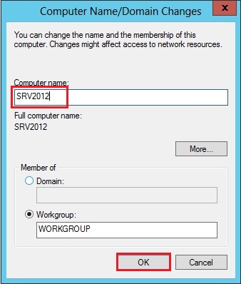 change domain name server 2012