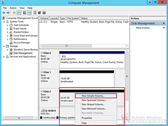 computer management disk unallocated