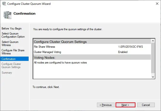 configure failover cluster quorum settings