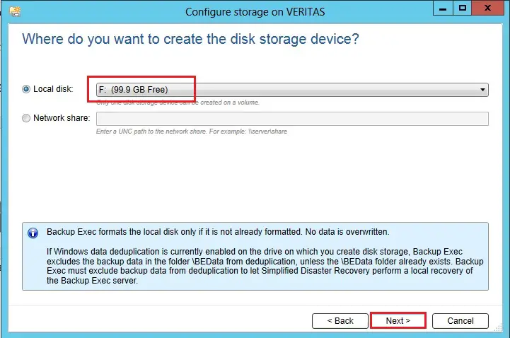 configure disk storage device backup exsec