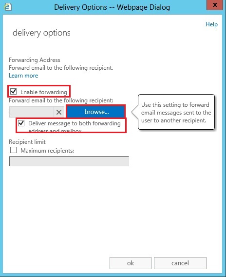 configure email forwarding delivery options