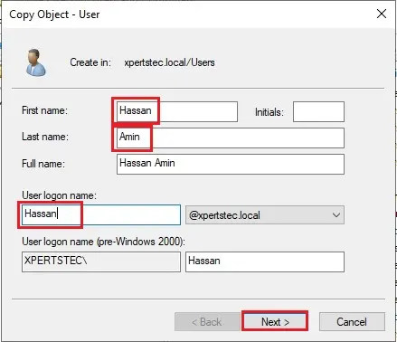 create new active directory user