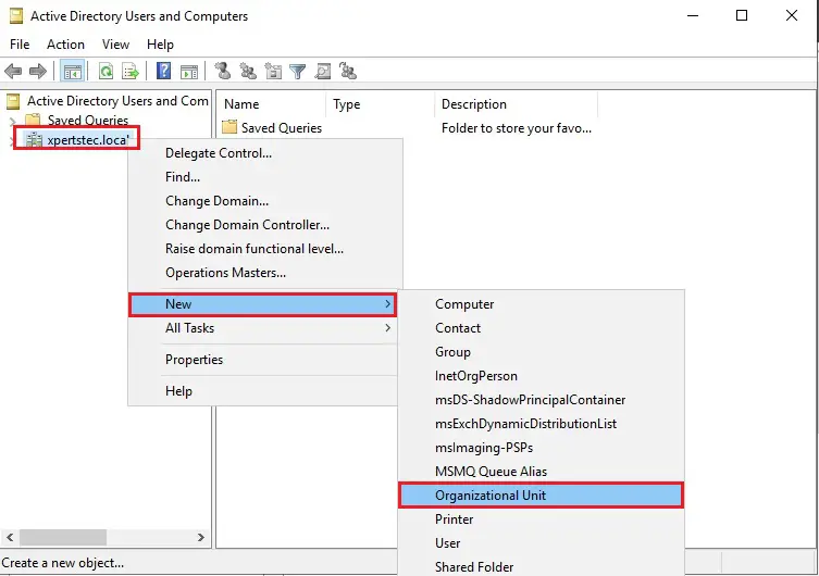 create organizational unit in active directory