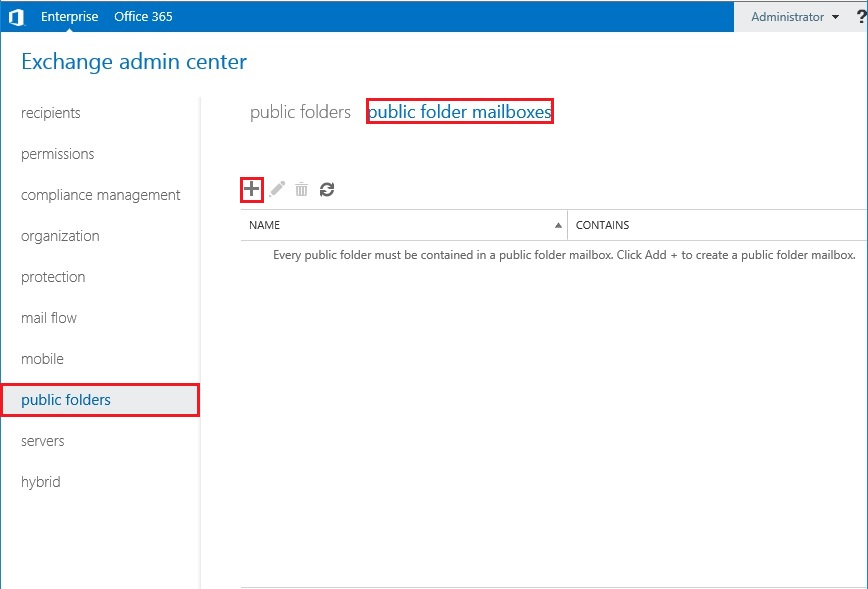 In this image we can see an exchange public folder's admin center