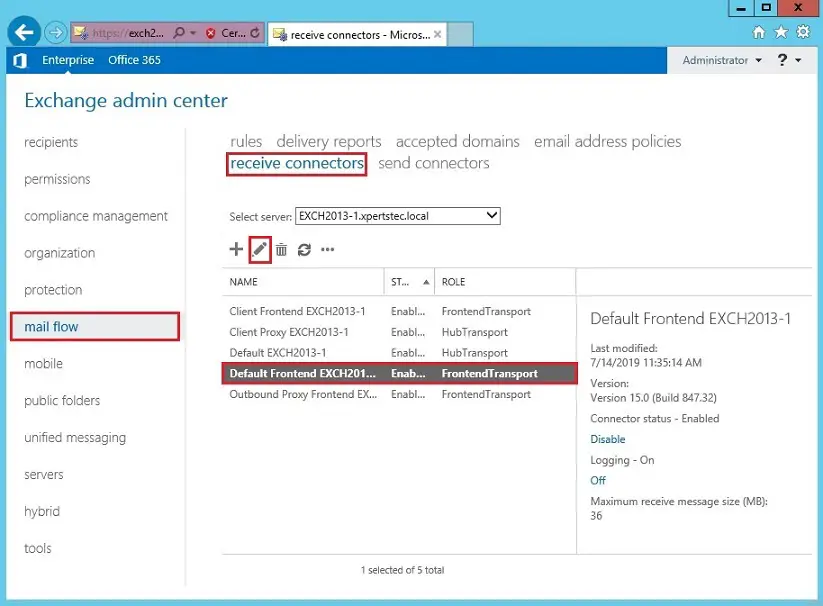 create receive connector exchange 2013