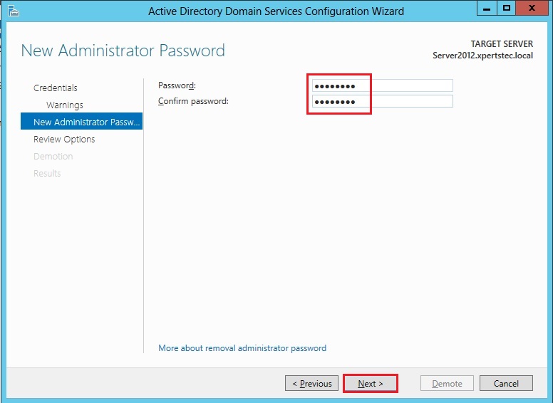 demote this domain controller administrator password