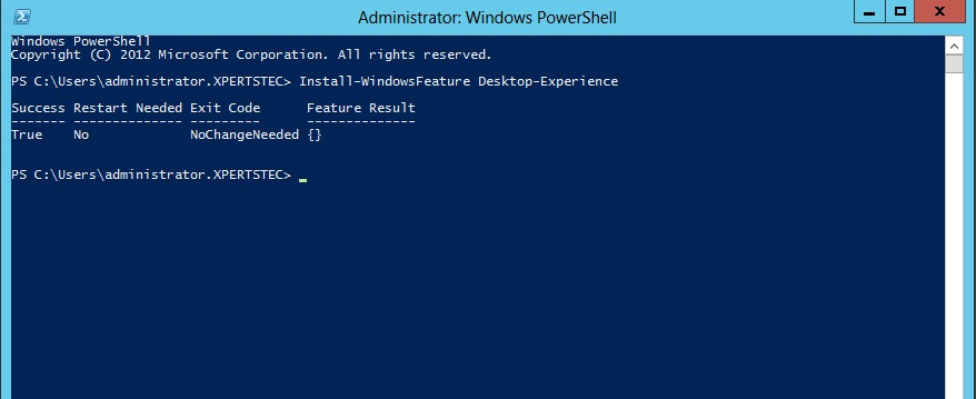 desktop experience powershell command