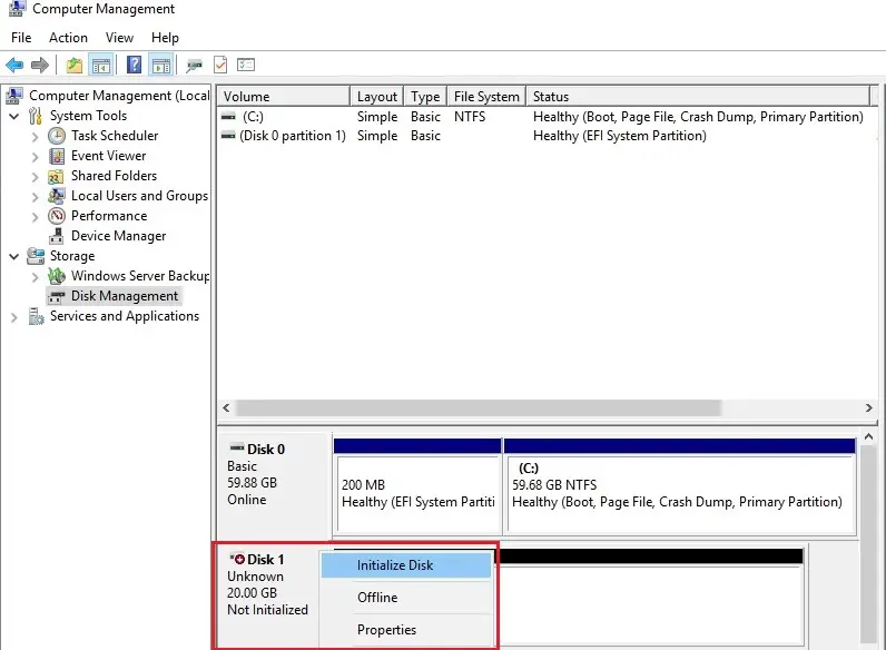 disk management initialize disk