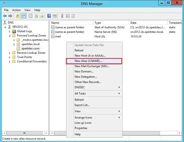 dns manager server 2012