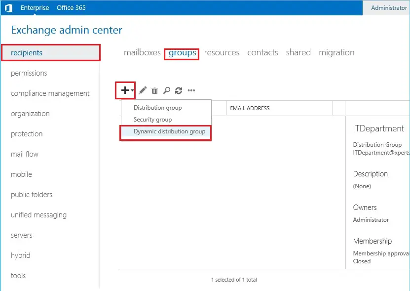 dynamic distribution group exchange 2013