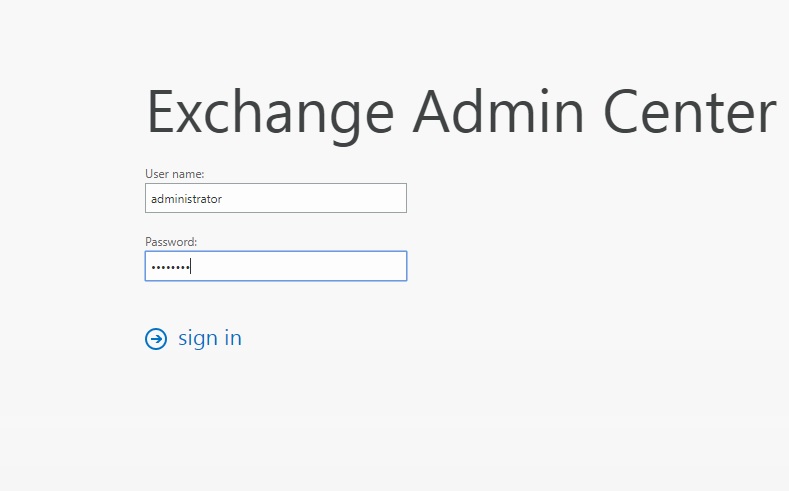 exchange admin center login screen