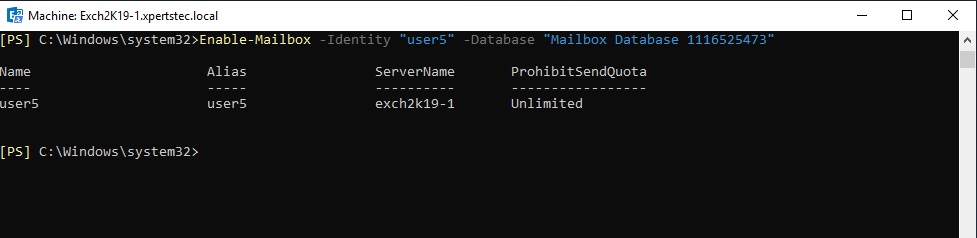 enable user mailbox powershell command