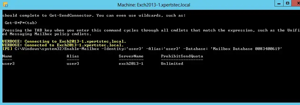 enable user mailbox powershell command