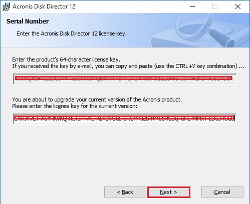 enter acronis disk director  key