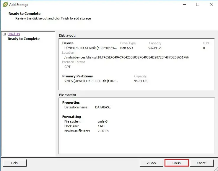 esxi disk lun summary ready