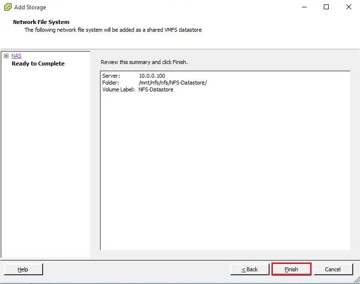 esxi openfiler nfs storage summary