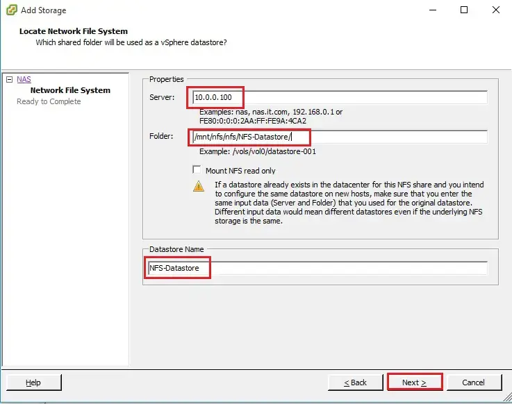 esxi network file system