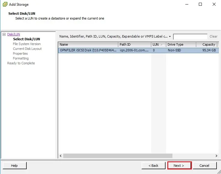 esxi select disk lun