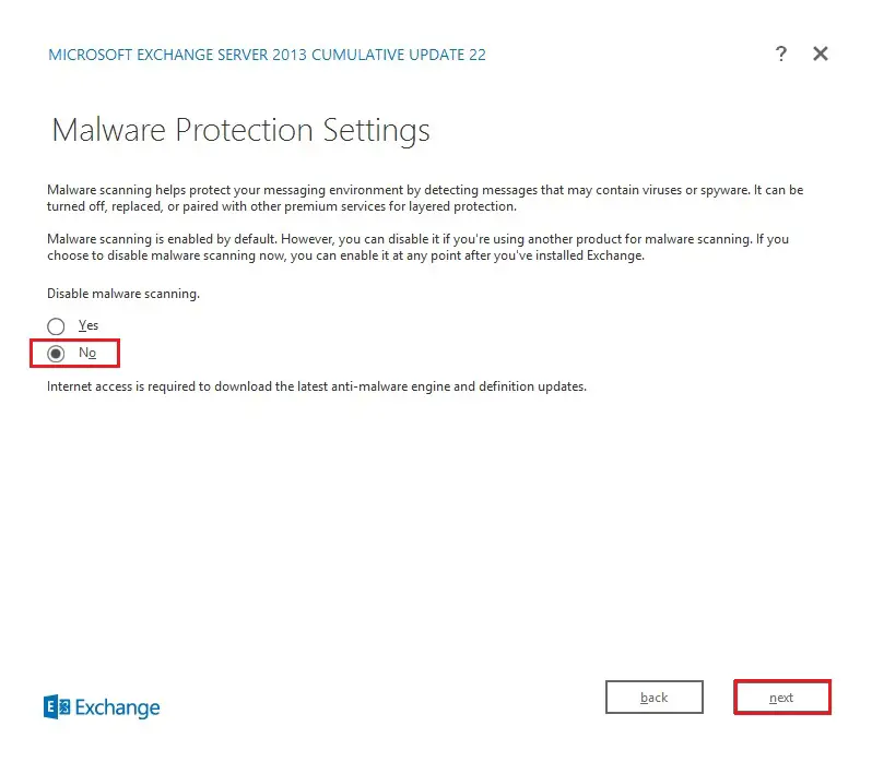 exchange 2013 malware protection settings