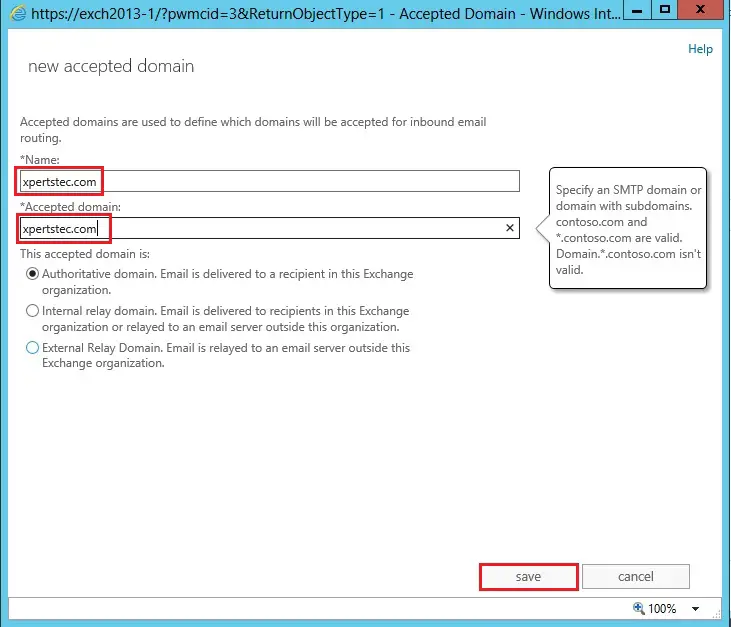 exchange 2013 new accepted domain