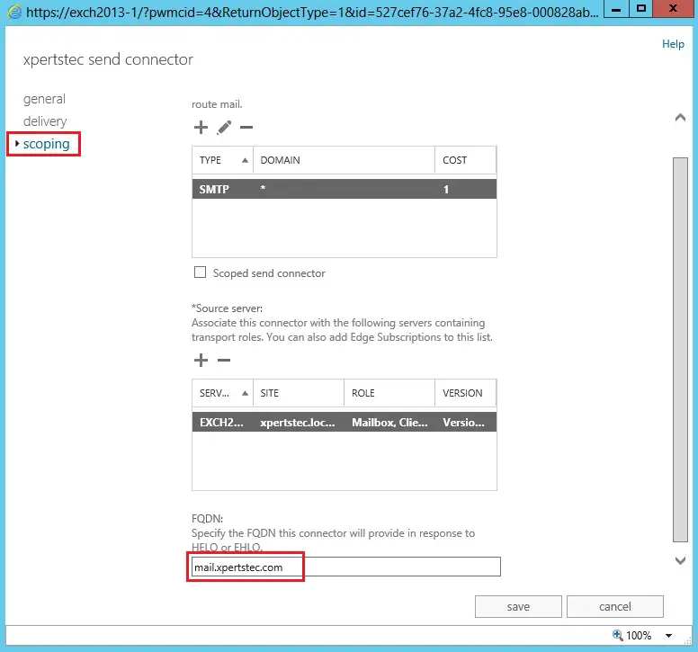 exchange 2013 send connector scoping