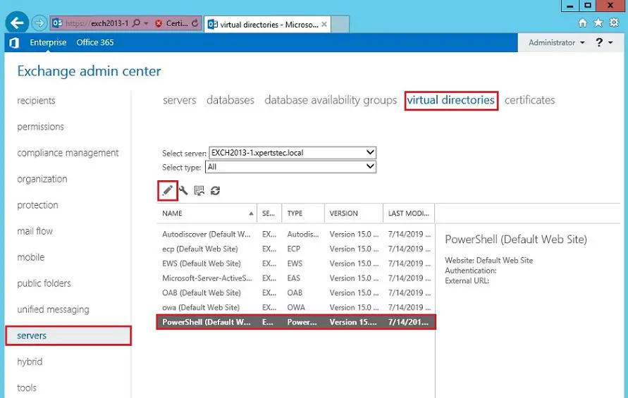 exchange 2013 virtual directory