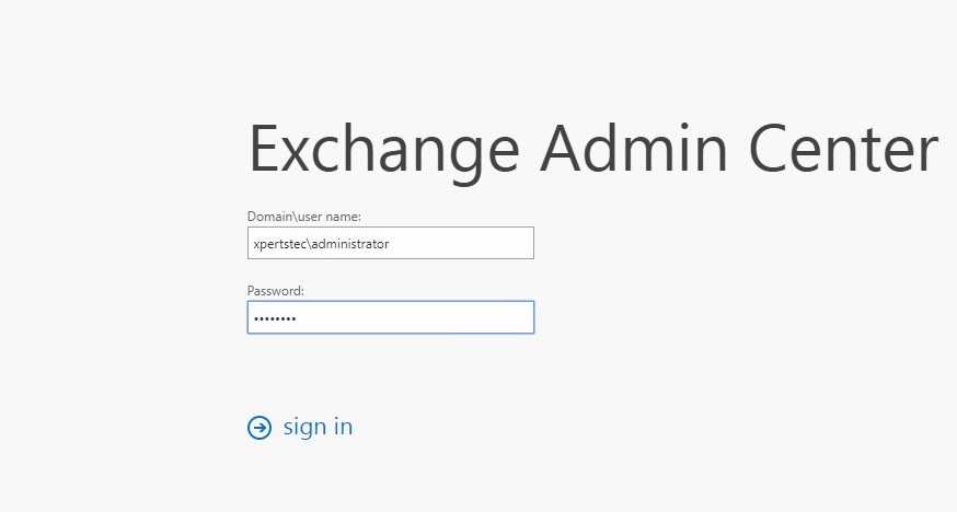 exchange 2019 eac domain username login