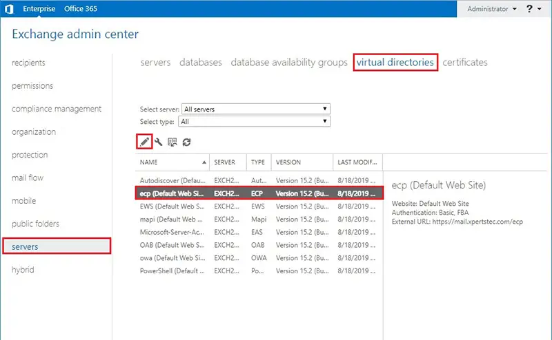 exchange 2019 virtual directory