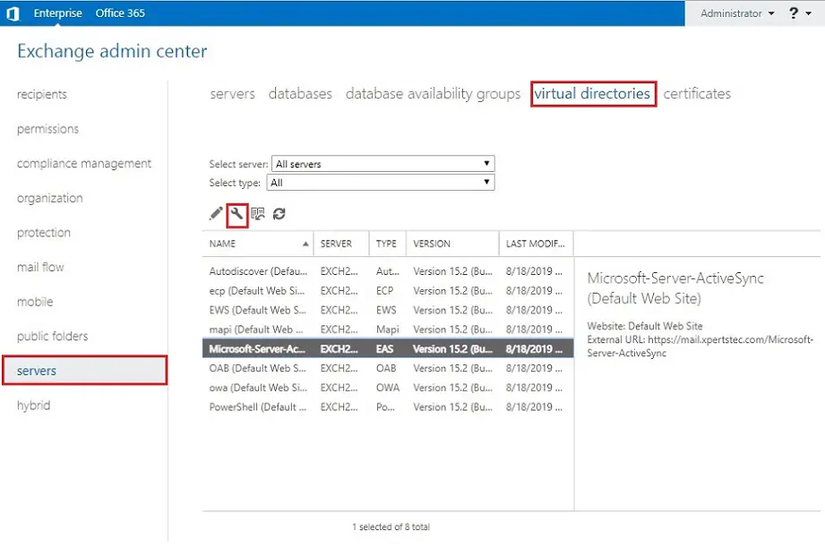 exchange 2019 virtual directory