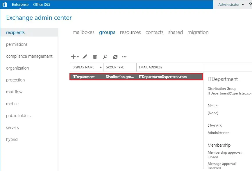 exchange admin center groups