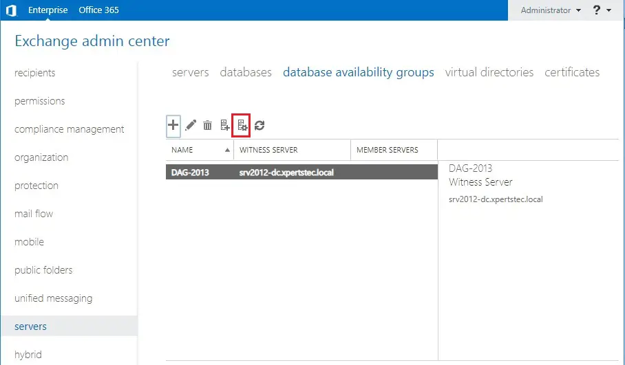 exchange admin center 2013 Database Availability Group