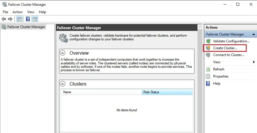 failover cluster manager 2019