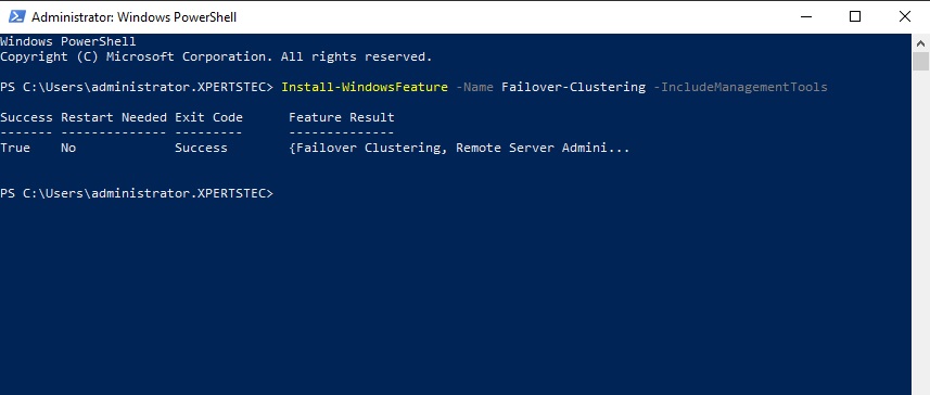 enable failover cluster powershell command
