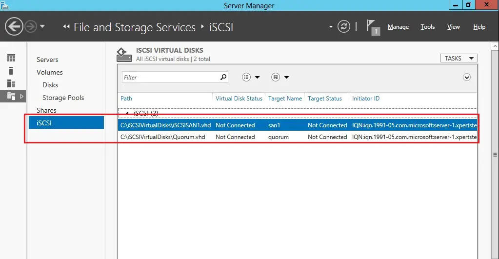 file and storage services iscsi target